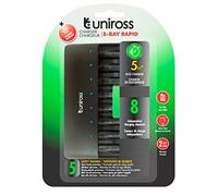 Uniross Cargador rápido para Pilas Recargables AA/HR6 - AAA / HR03 con 8 Canales de Carga Independientes, Alimentado por Cable USB
