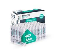 Uniross Pilas alcalinas AAA LR03 Power Plus de 1,5 V de Larga duración para despertadores, Relojes, mandos a Distancia y Juguetes radiocontrolados - Paquete de 40 Pilas