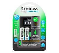Uniross Ultra Fast Cargador rápido para baterías Recargables AA/HR6 - AAA / HR03 Alimentado por Cable USB con 4 Pilas AA 2700 Series - Paquete de 1 Cargador y 4 Pilas AA