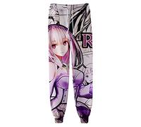 Unisex Anime Re:Life in a Different World from Zero Pantalones Emilia Pantalones Deportivos Rem Graphics Pantalones harén de Cintura elástica con cordón