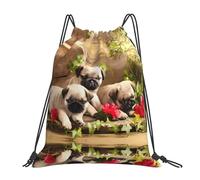 Unisex Bolsa De Cordón Impresión De Cachorros Pug Mochila De Cuerda Ligero Bolsas De Deporte para Vacaciones Viaje Adulto 36X42Cm