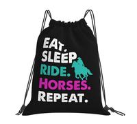 Unisex Bolsa de Deporte Come, Duerme, Caballos, Genial, Repite Resistente Mochila Deportiva 36x42cm para Guardería,Gimnasio