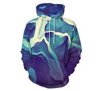 Unisex Estética Abstracta De Mármol 3D Hoodie Hombre Mujer Sudadera con Capucha Caminos Sinuosos Casual Manga Larga Pullover Sweatshirt con Bolsillos,Azul Oscuro
