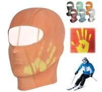 Unisex Heat Reactive Balaclava,Temperature Sensitive Color Change Ski Mask,Windproof Thermal Full Head Wrap for Skiing Hiking (Orange(Short))