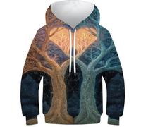Unisex Hoodie Pullover Manga Larga Sudadera Árbol Celta de la Vida 3D Printed Elementos Vikingos con Bolsillo para Niños Teen Niña Niño Casual 13-15Y