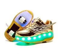Unisex LED Zapatillas con Alas Ruedas Single Doble Ronda de Skate de Patìn Zapatos USB Recargable Calzado de Deportes de Exterior Niñas Niño