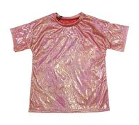 Unisex Metallic Tanzshirt vollflächige Pailletten reflektierend Locker sitzend Kurzarm für Kinder Jugend Bühne Straße Sommer Shirt für Mädchen Jungen (Red, 8-9Years)