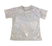 Unisex Metallic Tanzshirt vollflächige Pailletten reflektierend Locker sitzend Kurzarm für Kinder Jugend Bühne Straße Sommer Shirt für Mädchen Jungen (Silver, 6-7Years)