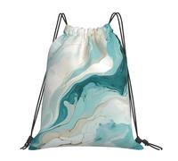 Unisex Mochila Cordónes Arte Abstracto de mármol Verde Azulado Bolsas de Deporte Ajustable Bolsa de Cordón para Vacaciones Acampada Adulto 36X42cm