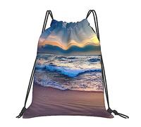 Unisex Mochila Cuerda Impresión de una Serena Puesta de Sol Junto al mar Moderno Bolsa con Cordón para Viaje Hombre Nadar 36X42cm