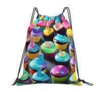 Unisex Mochilas Cordón Impresión de Cupcakes Coloridos de Feliz cumpleaños Robusto Bolsa con Cordón para Acampada Viaje Nadar 36X42cm