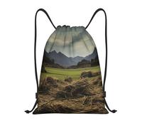 Unisex Mochilas Cordón Pila de heno Gym Bag Robusto Bolsas de Cuerdas para Nadar Acampada Vacaciones 36X42cm