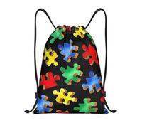 Unisex Mochilas Cordón Rompecabezas Colorido de concientización sobre el Autismo, Moderno Bolsas de Cuerdas, con cordón Bolsa de Gimnasia, para Playa Yoga 36X42cm