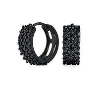 Unisex Negro Pave Cz Pequeño Ancho Huggie Hoop Kpop Pendientespara Mujeres Para Hombres Zirconia Cúbico Ip Negro .925 Plata De Ley .50 De Diámetro