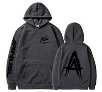 Unisex New Anuel AA Patrón Impreso Sudadera con Capucha Pareja Ropa Real hasta La Muerte Street Hip-Hop Sports Pullover 11,L
