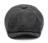Unisex Newsboy Cap Eight Piece Button Crown Taffeta Lining 8 Panel Ivy Flat Vintage Warm Cabbie Hat with Ear Flaps Wool Blend Herringbone Octagonal Beret Gatsby Flat Hat (Black (Fine Texture))