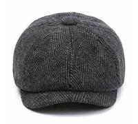 Unisex Newsboy Cap Eight Piece Button Crown Taffeta Lining 8 Panel Ivy Flat Vintage Warm Cabbie Hat with Ear Flaps Wool Blend Herringbone Octagonal Beret Gatsby Flat Hat (Black (Coarse Texture))
