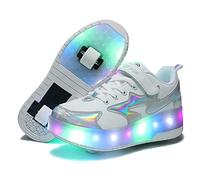 Unisex Niñas Niño LED Zapatillas con Ruedas Single Doble Ronda USB Recargable Neutra Automática de Skate de Zapatos de Deportes de Exterior