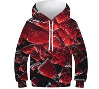 Unisex Niños Hoodie Cristal Rojo 3D Printed Pullover Manga Larga Sudadera Elementos Vikingos con Bolsillo Casual 10-12Y