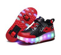 Unisex niños niñas, Luz LED a Todo Color, Recargable por USB, Zapatos de Ruedas con Ruedas Dobles Individuales, Ruedas Traseras Retráctiles, Zapatillas de Deporte Extraíbles en la Rueda Delantera