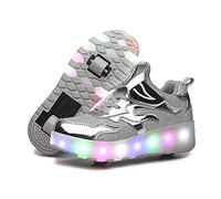 Unisex niños niñas, Luz LED a Todo Color, Recargable por USB, Zapatos de Ruedas con Ruedas Dobles Individuales, Ruedas Traseras Retráctiles, Zapatillas de Deporte Extraíbles en la Rueda Delantera