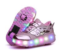 Unisex niños niñas, Luz LED a Todo Color, Recargable por USB, Zapatos de Ruedas con Ruedas Dobles Individuales, Ruedas Traseras Retráctiles, Zapatillas de Deporte Extraíbles en la Rueda Delantera
