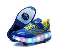 Unisex niños niñas, Luz LED a Todo Color, Recargable por USB, Zapatos de Ruedas con Ruedas Dobles Individuales, Ruedas Traseras Retráctiles, Zapatillas de Deporte Extraíbles en la Rueda Delantera