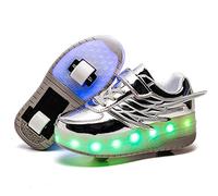 Unisex niños niñas, Luz LED a Todo Color, Recargable por USB, Zapatos de Ruedas con Ruedas Dobles Individuales, Ruedas Traseras Retráctiles, Zapatillas de Deporte Extraíbles en la Rueda Delantera
