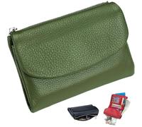 Unisex Pebble Leather Wallet, RFID Blocking Small Bifold with Coin Pocket, Card Slots & Bill Compartment, Compact Pebble Grain Wallet for Men & Women(Green)