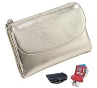 Unisex Pebble Leather Wallet, RFID Blocking Small Bifold with Coin Pocket, Card Slots & Bill Compartment, Compact Pebble Grain Wallet for Men & Women(Gold)