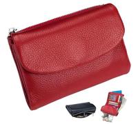 Unisex Pebble Leather Wallet, RFID Blocking Small Bifold with Coin Pocket, Card Slots & Bill Compartment, Compact Pebble Grain Wallet for Men & Women(Red)