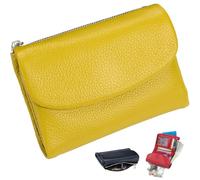 Unisex Pebble Leather Wallet, RFID Blocking Small Bifold with Coin Pocket, Card Slots & Bill Compartment, Compact Pebble Grain Wallet for Men & Women(Yellow)