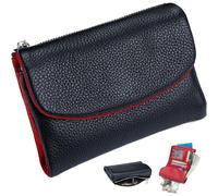 Unisex Pebble Leather Wallet, RFID Blocking Small Bifold with Coin Pocket, Card Slots & Bill Compartment, Compact Pebble Grain Wallet for Men & Women(Black Red)