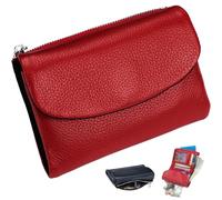 Unisex Pebble Leather Wallet, RFID Blocking Small Bifold with Coin Pocket, Card Slots & Bill Compartment, Compact Pebble Grain Wallet for Men & Women(Red Black)