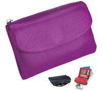 Unisex Pebble Leather Wallet, RFID Blocking Small Bifold with Coin Pocket, Card Slots & Bill Compartment, Compact Pebble Grain Wallet for Men & Women(Purple)