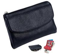 Unisex Pebble Leather Wallet, RFID Blocking Small Bifold with Coin Pocket, Card Slots & Bill Compartment, Compact Pebble Grain Wallet for Men & Women(Black)