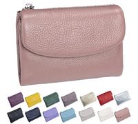 Unisex Pebble Leather Wallet, Short Genuine Leather Purse for Coins and Cards, Multicolor Bifold Pocket Clutch Bags for Women & Men (Pink)