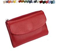 Unisex Pebble Leather Wallet, Small Wallets for Women, Genuine Leather Coin and Card Wallet, Unisex Clutch Bags (Red)