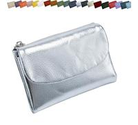 Unisex Pebble Leather Wallet, Small Wallets for Women, Genuine Leather Coin and Card Wallet, Unisex Clutch Bags (Silver)