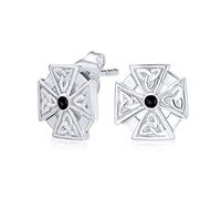 Unisex Piedra Negro Antiguo Religioso Masónico Caballero Templario Flor De Lis Cruz De Malta Pendientes Para Mujeres Adolescentes .925 Plata De Ley