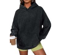 Unisex Relaxed Fit Acid Wash Hoodie Pullover, Vintage Cotton Fleece Sweatshirt with Drop Shoulder, Casual Loose Fit Tops