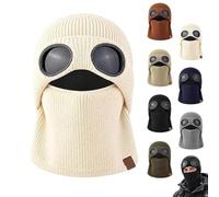 Unisex Ribbed Knit Balaclava Beanie,Goggle Eye Panels, Winter Windproof Hat | Unisex Knit Goggle Beanie, Soft Ribbed Double-Layered Lining, Full Head Face Neck Coverage for Skiing Cycling Hiking