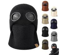 Unisex Ribbed Knit Balaclava Beanie,Goggle Eye Panels, Winter Windproof Hat | Unisex Knit Goggle Beanie, Soft Ribbed Double-Layered Lining, Full Head Face Neck Coverage for Skiing Cycling Hiking