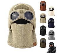 Unisex Ribbed Knit Balaclava Beanie,Goggle Eye Panels, Winter Windproof Hat | Unisex Knit Goggle Beanie, Soft Ribbed Double-Layered Lining, Full Head Face Neck Coverage for Skiing Cycling Hiking