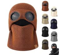 Unisex Ribbed Knit Balaclava Beanie,Goggle Eye Panels, Winter Windproof Hat | Unisex Knit Goggle Beanie, Soft Ribbed Double-Layered Lining, Full Head Face Neck Coverage for Skiing Cycling Hiking