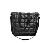 Unisex Solid Color Plaid Quilted Large Capacity Zipper Shoulder Bag For Women Men(Black)