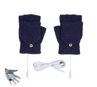 Unisex USB Winter Hands Warmer,Upgraded Heated Warm Fingerless Glove with Cover for Cold,Washable Knitting Typing Glove (Dark Blue)