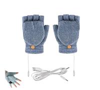 Unisex USB Winter Hands Warmer,Upgraded Heated Warm Fingerless Glove with Cover for Cold,Washable Knitting Typing Glove (Blue)