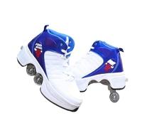 Unisex Zapatillas Altas 2 en 1 | Patines de 4 Ruedas para Niños con Ruedas Desmontables de Doble Fila | Zapatillas 2 en 1 con Deformación Invisible y Automática(White,38)