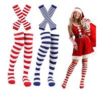 unisexo alta calcetines largos raya extra fino Mujer Calcetines y Guantes a Rayas para Niñas y Mujeres - Conjunto de Calcetines de Halloween y Guantes Sin Dedos a Rayas Rojas y Blancas para Niñas.
